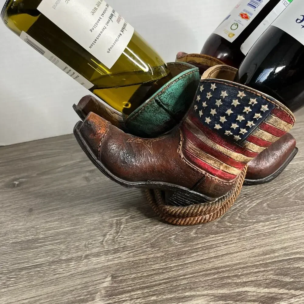 Cowboy Boots Triple Wine Holder Wine Holder Western Patriotic Farmhouse